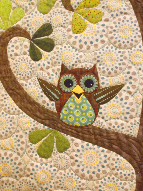 Free owl quilt pattern - 3 owls in a stylized tree by Amy Krasnansky